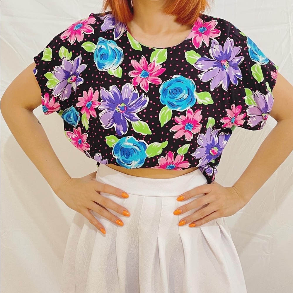 Flowers and polka dots vintage top